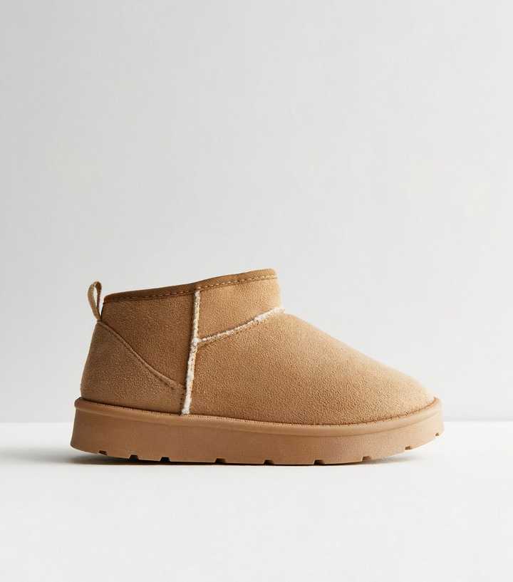 Truffle Camel Suedette Faux Fur Lined Slipper Boots