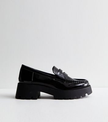 Black Patent Chunky Loafers New Look