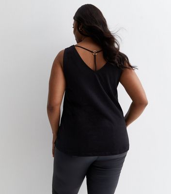 Curves Black Cotton Cross Back Cami New Look