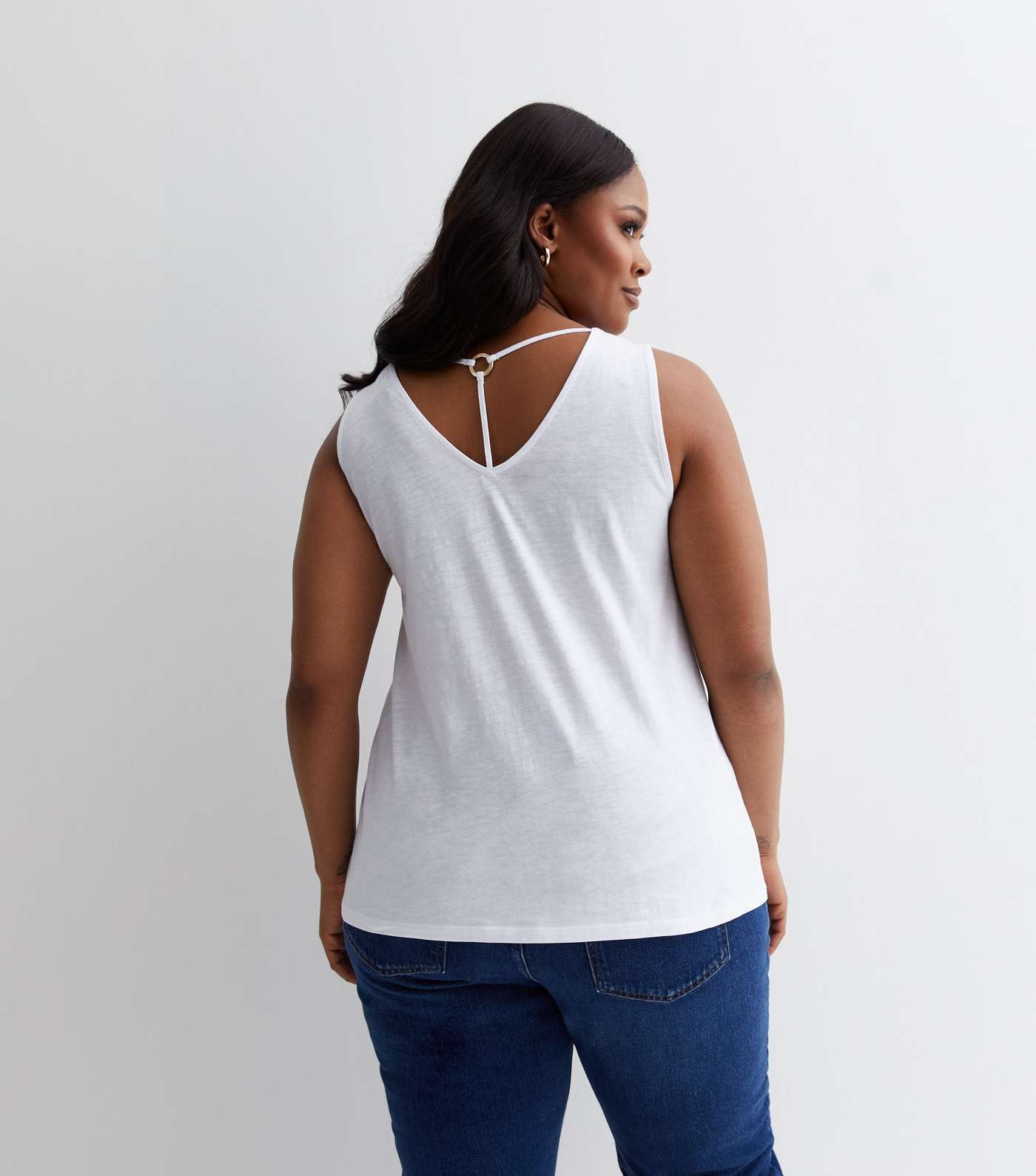 Curves White Cotton Cross Back Cami Image 5