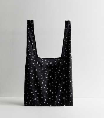 Black Star Print Packable Shopper Tote Bag