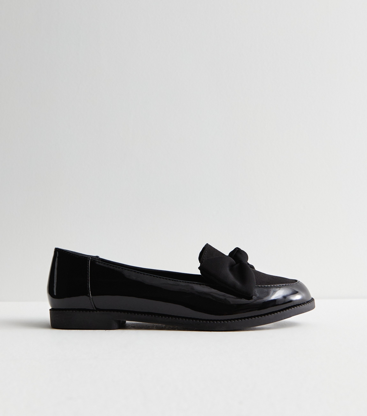 Women's Black Patent Suedette Bow Loafers New Look