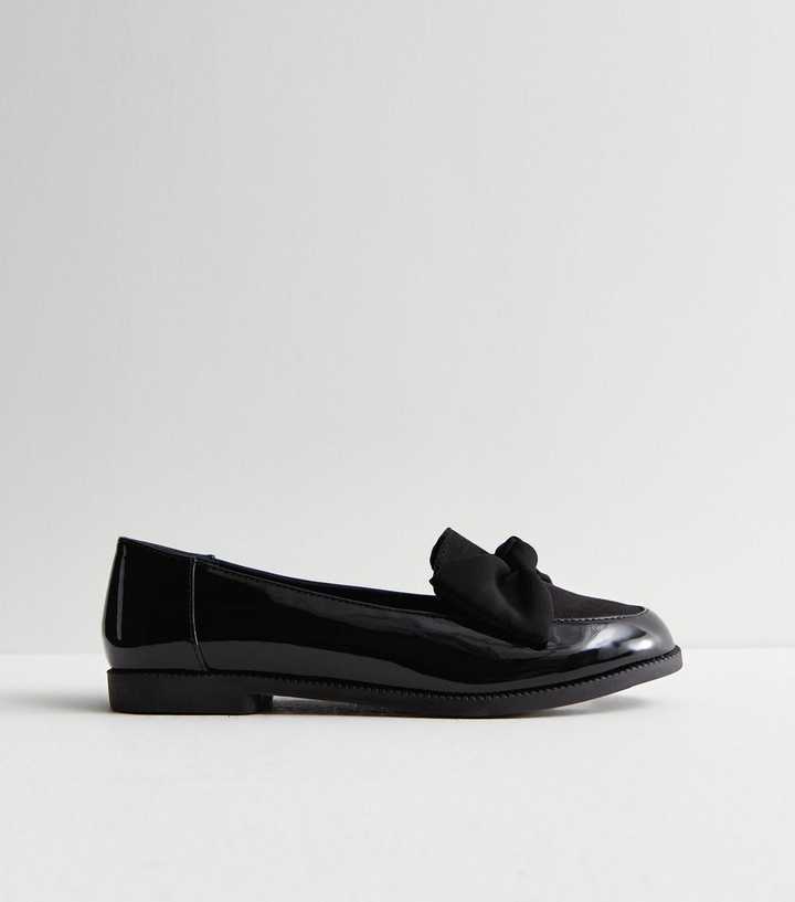 Black Patent Suedette Bow Loafers