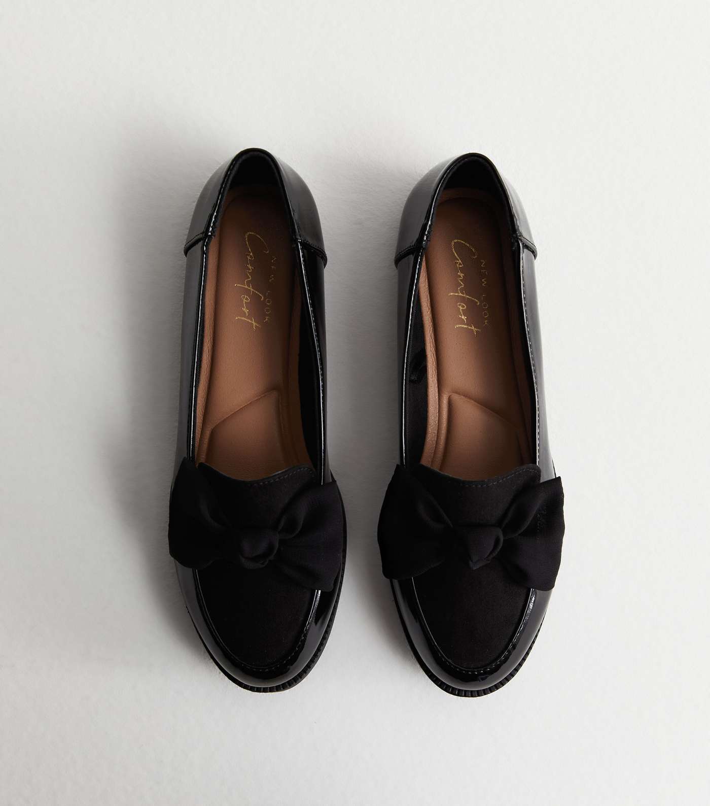 Black Patent Suedette Bow Loafers Image 3