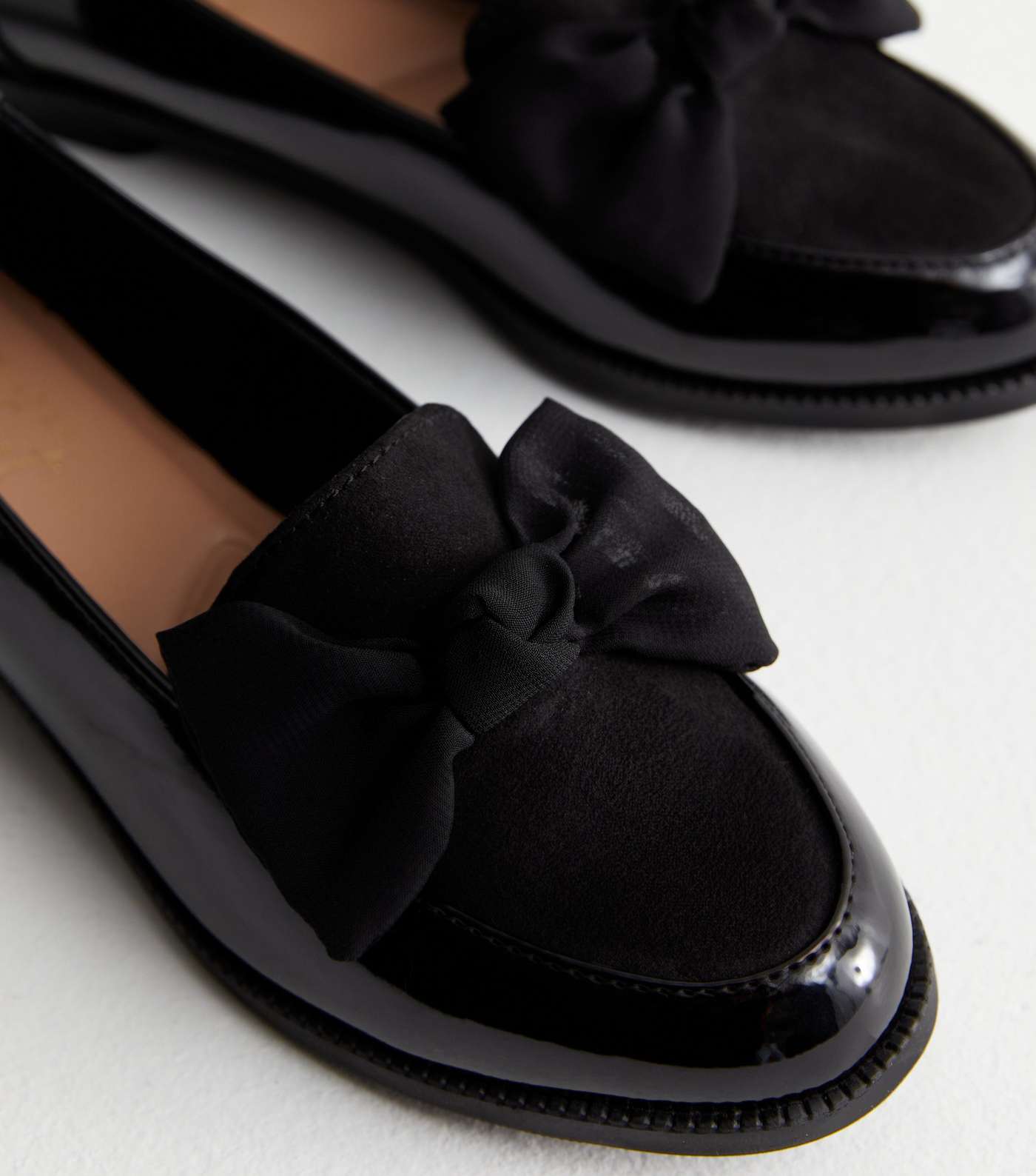 Black Patent Suedette Bow Loafers Image 5