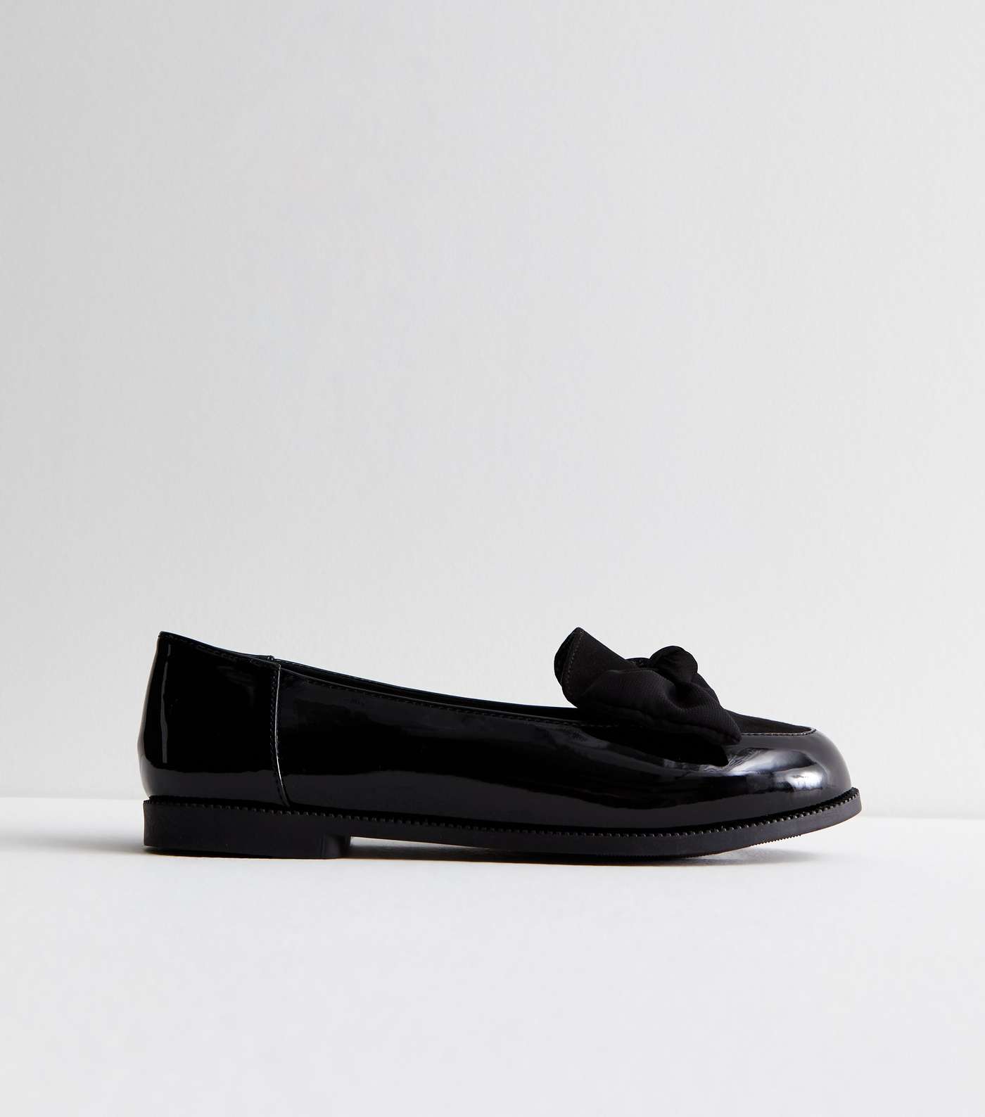 Wide Fit Black Patent Bow Front Loafers Image 3