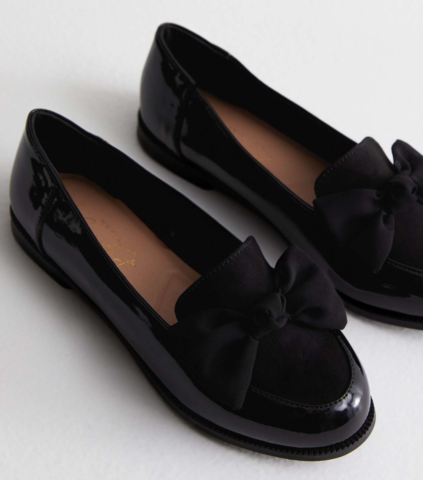 Wide Fit Black Patent Bow Front Loafers Image 5