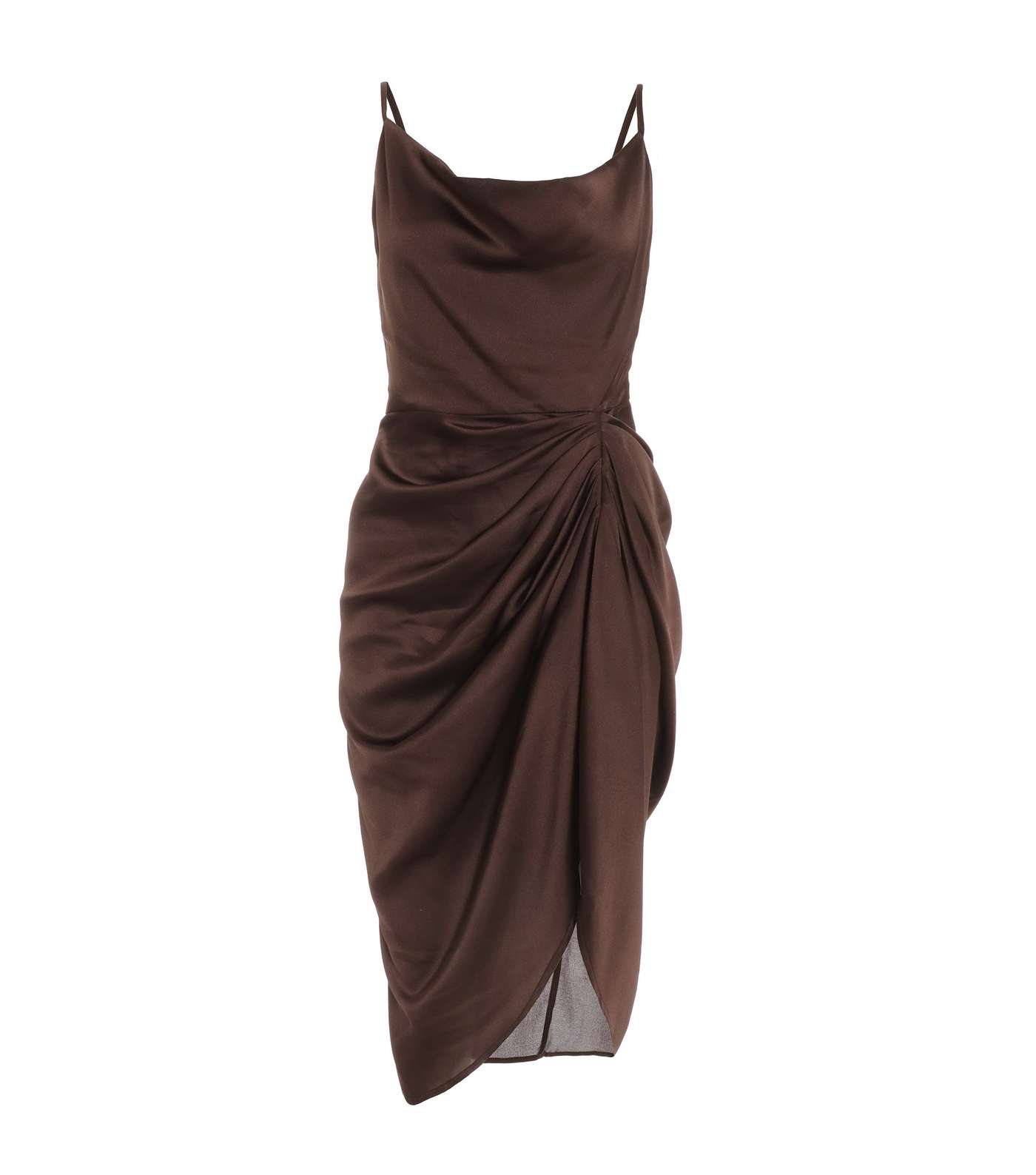 QUIZ Petite Dark Brown Cowl Neck Midi Dress Image 4