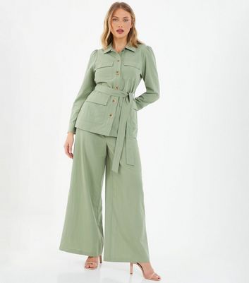 QUIZ Green Wide Leg Trousers New Look