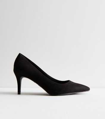 Wide Fit Black Suedette Pointed Stiletto Heel Court Shoes