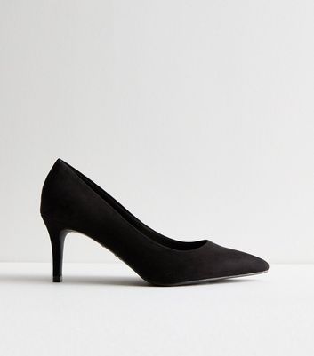 Wide Fit Black Suedette Pointed Stiletto Heel Court Shoes | New Look