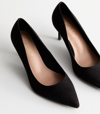 Wide Fit Black Suedette Pointed Stiletto Heel Court Shoes New Look