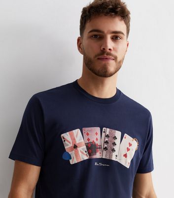 Men's Ben Sherman Navy Cotton Playing Cards Logo T-Shirt New Look