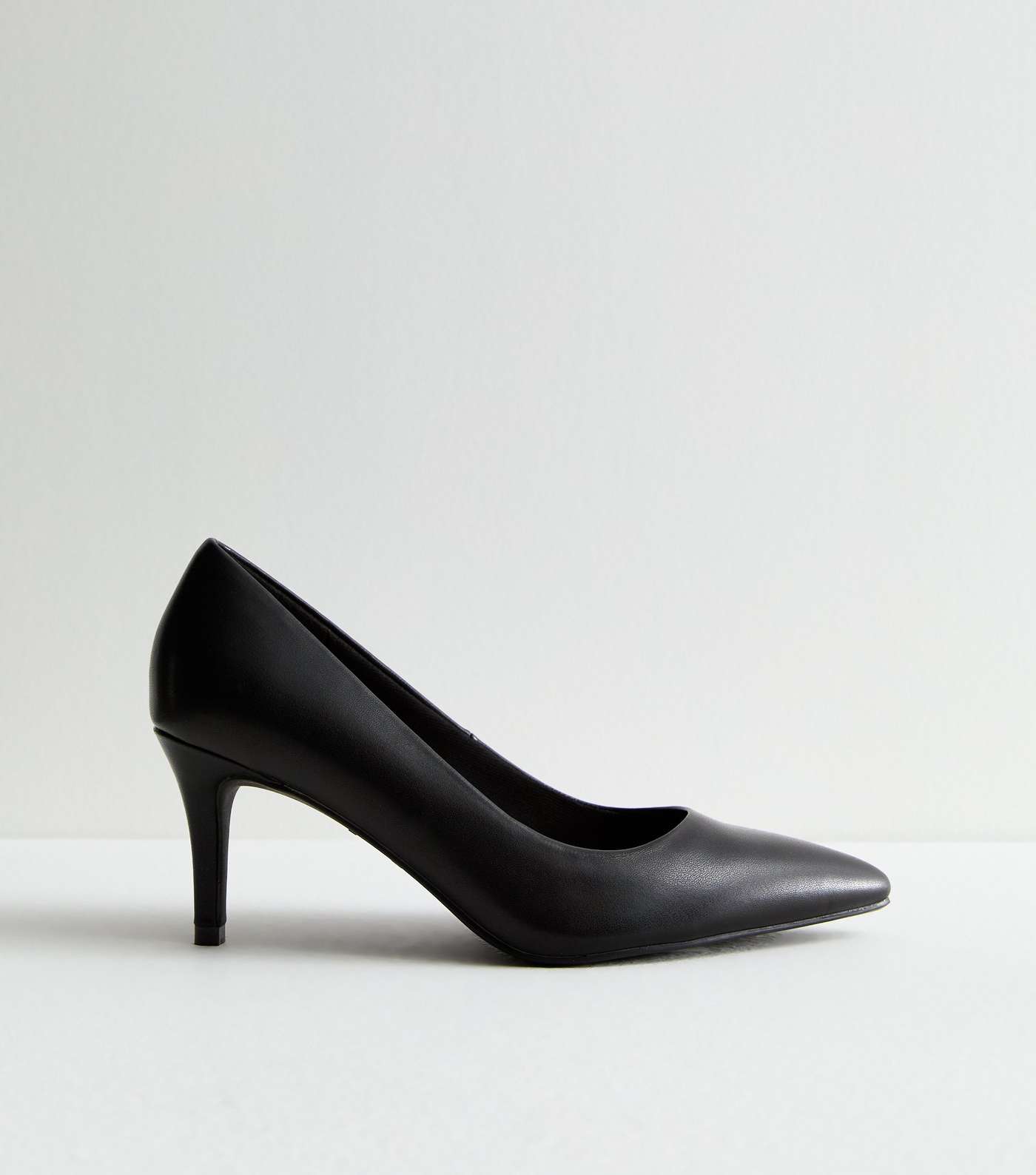 Wide Fit Black Leather-Look Stiletto Heel Court Shoes Image 3