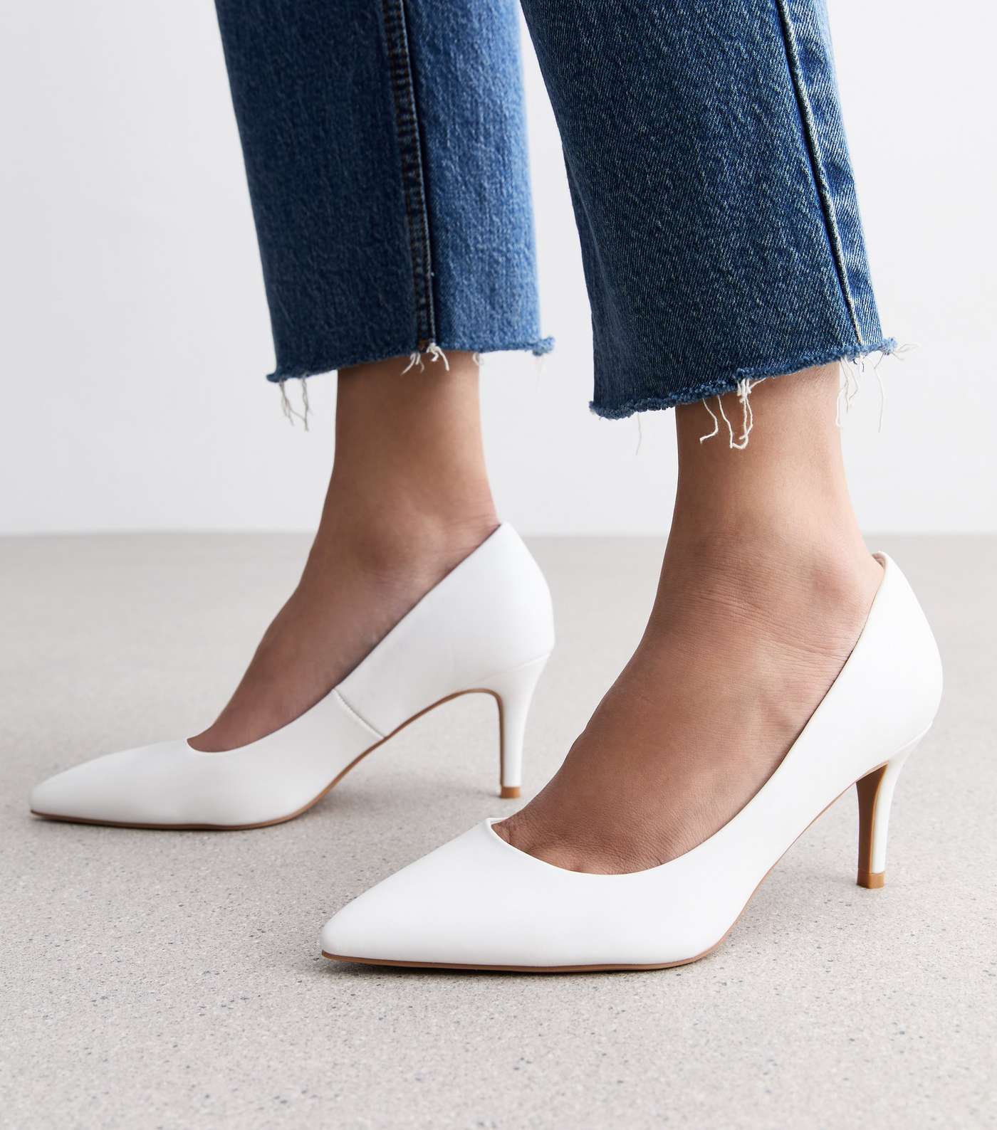 Wide Fit White Leather-Look Stiletto Heel Court Shoes Image 2