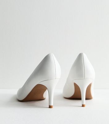 Wide Fit White Leather-Look Stiletto Heel Court Shoes New Look