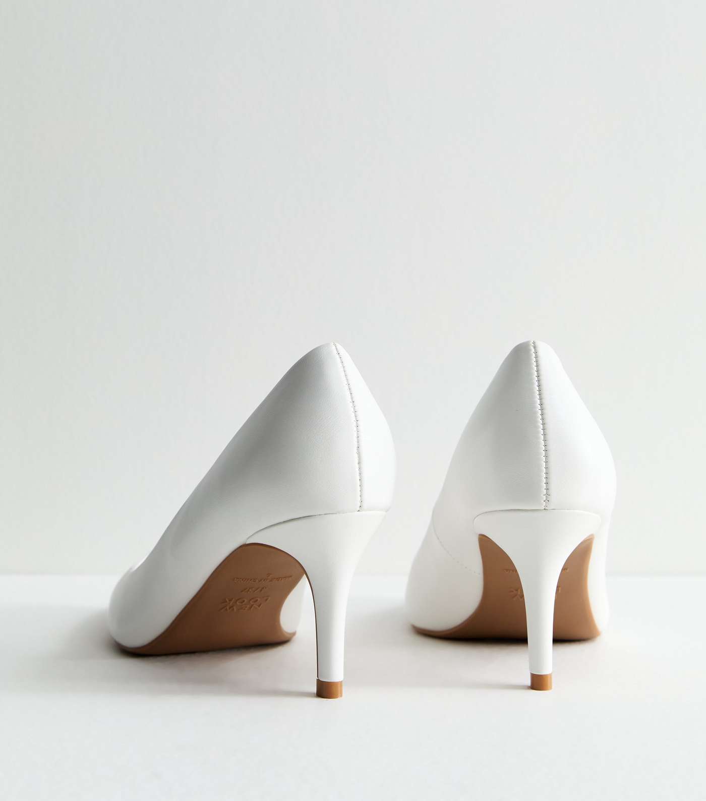 Wide Fit White Leather-Look Stiletto Heel Court Shoes Image 4
