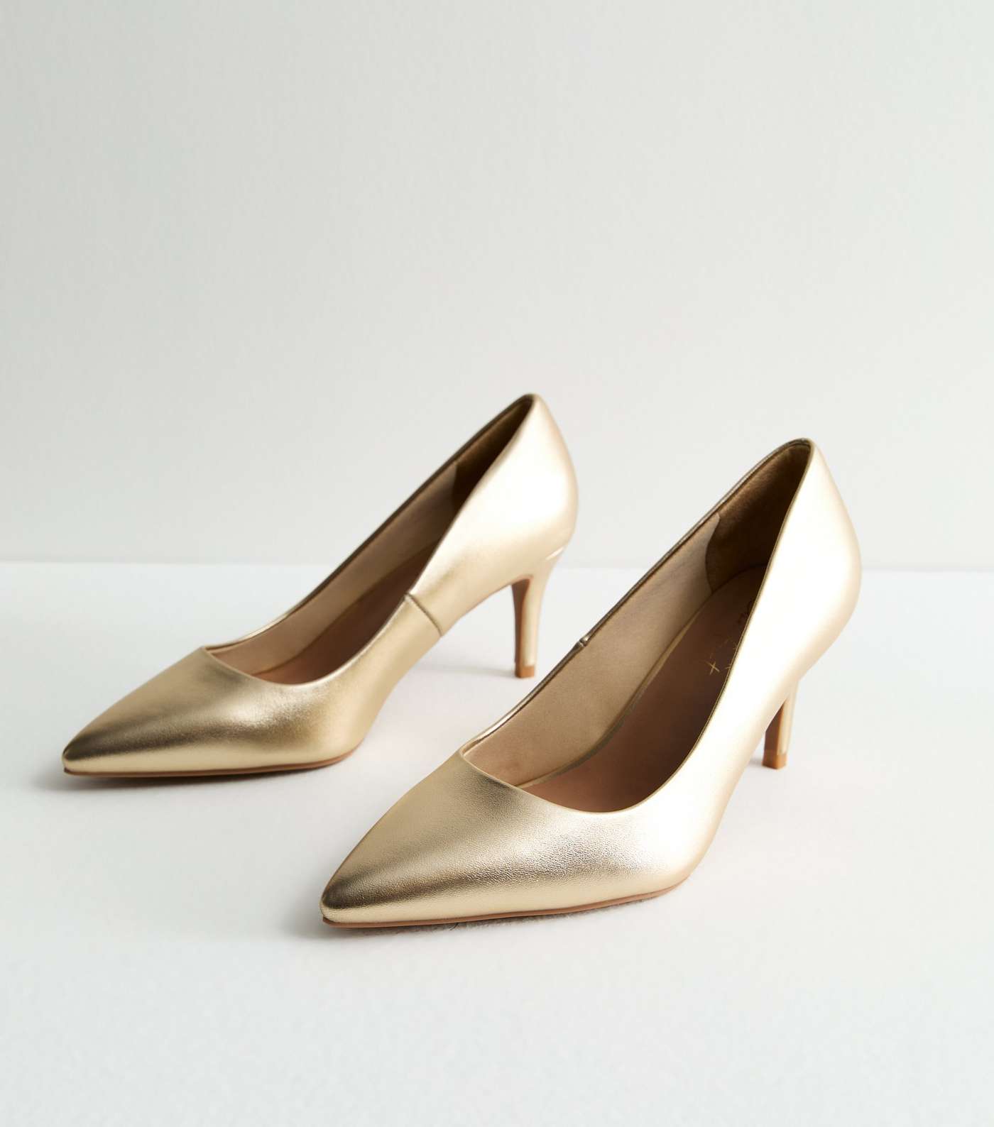 Wide Fit Gold Metallic Stiletto Heel Court Shoes Image 3