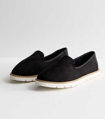 Black Suedette Contrast Sole Chunky Loafers