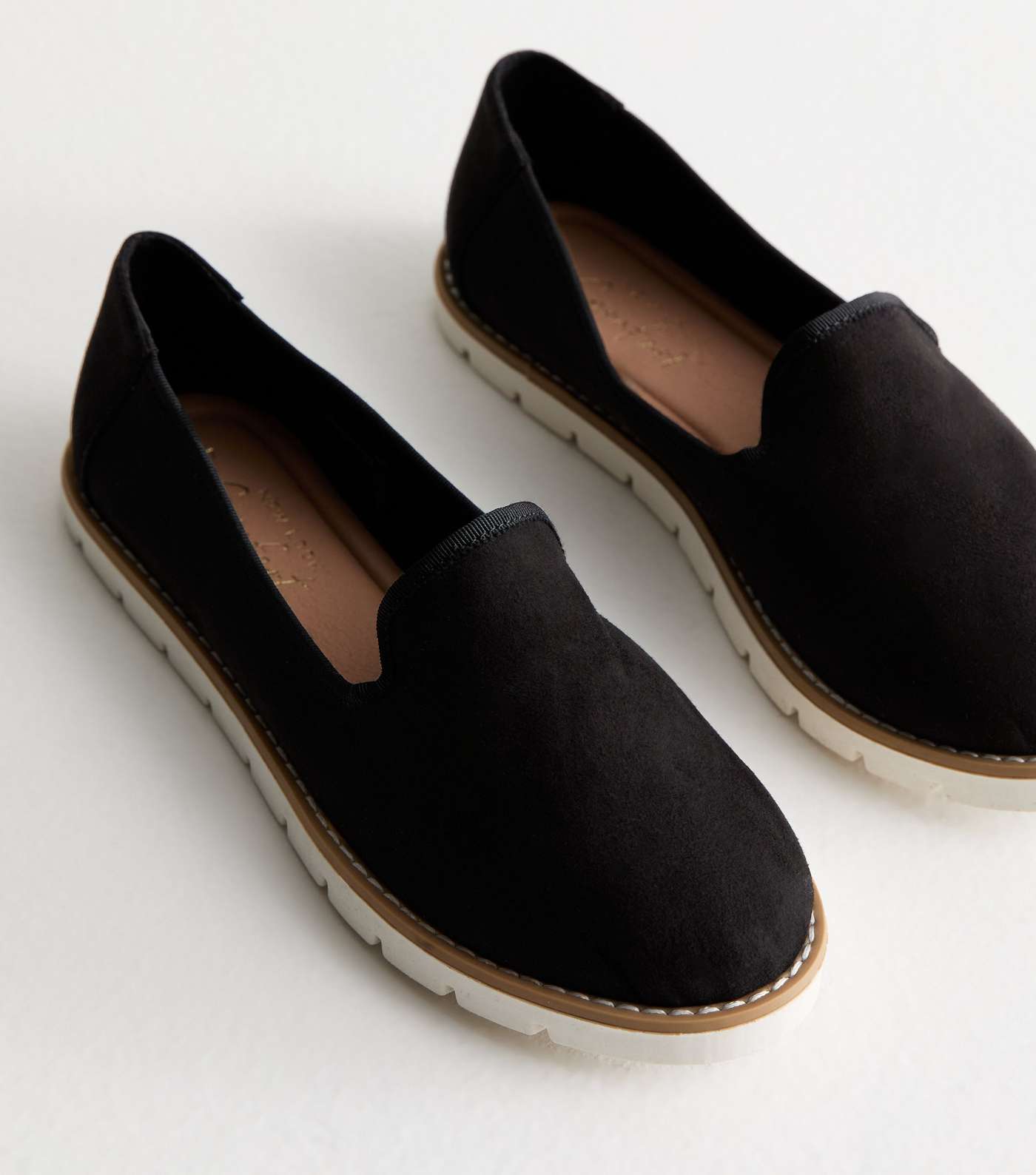 Black Suedette Contrast Sole Chunky Loafers Image 3