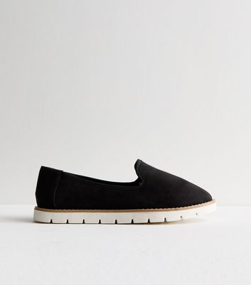 Black Suedette Contrast Sole Chunky Loafers New Look