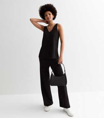 Tall Black Ribbed Knit Trousers