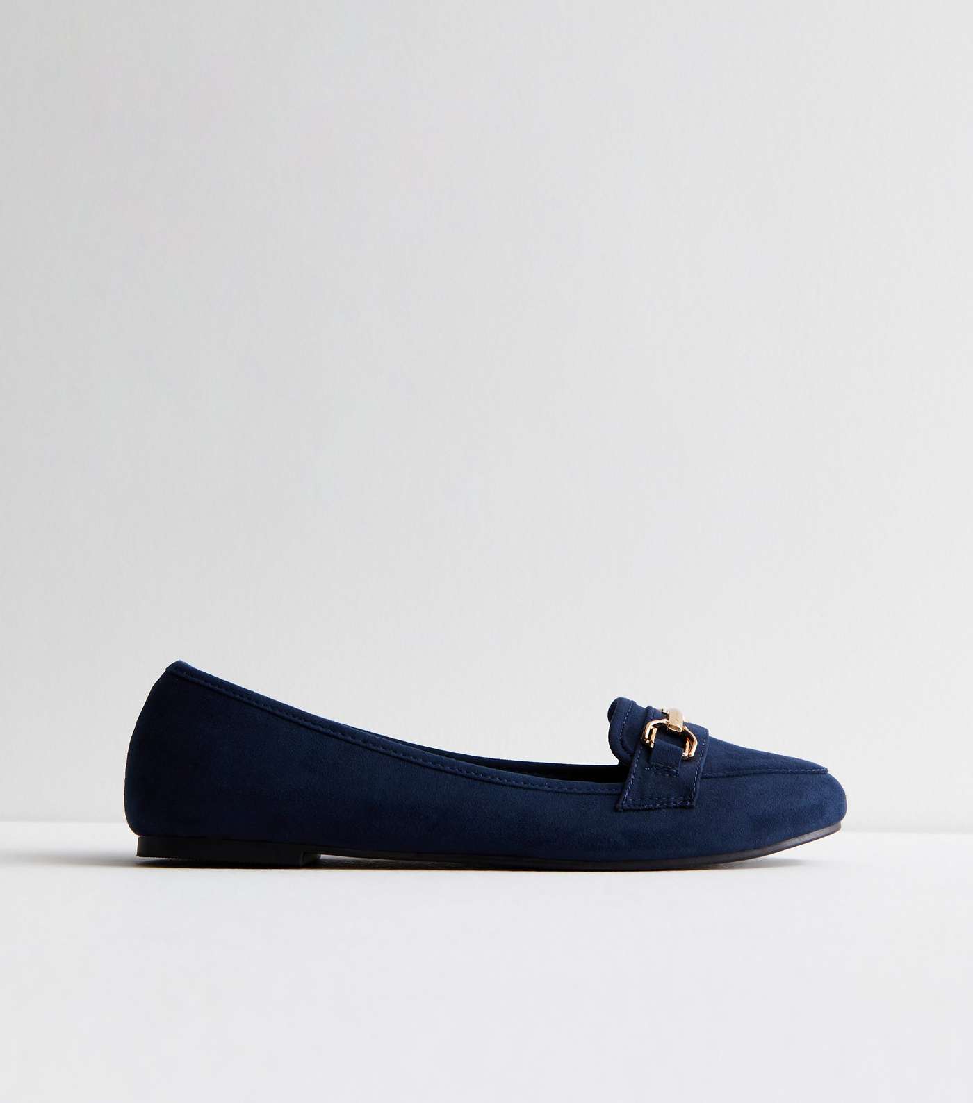 Navy Suedette Snaffle Trim Loafers Image 3