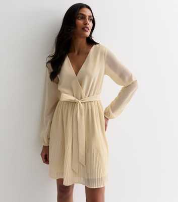 Gini London Stone Long Sleeve Belted Pleated Mini Dress