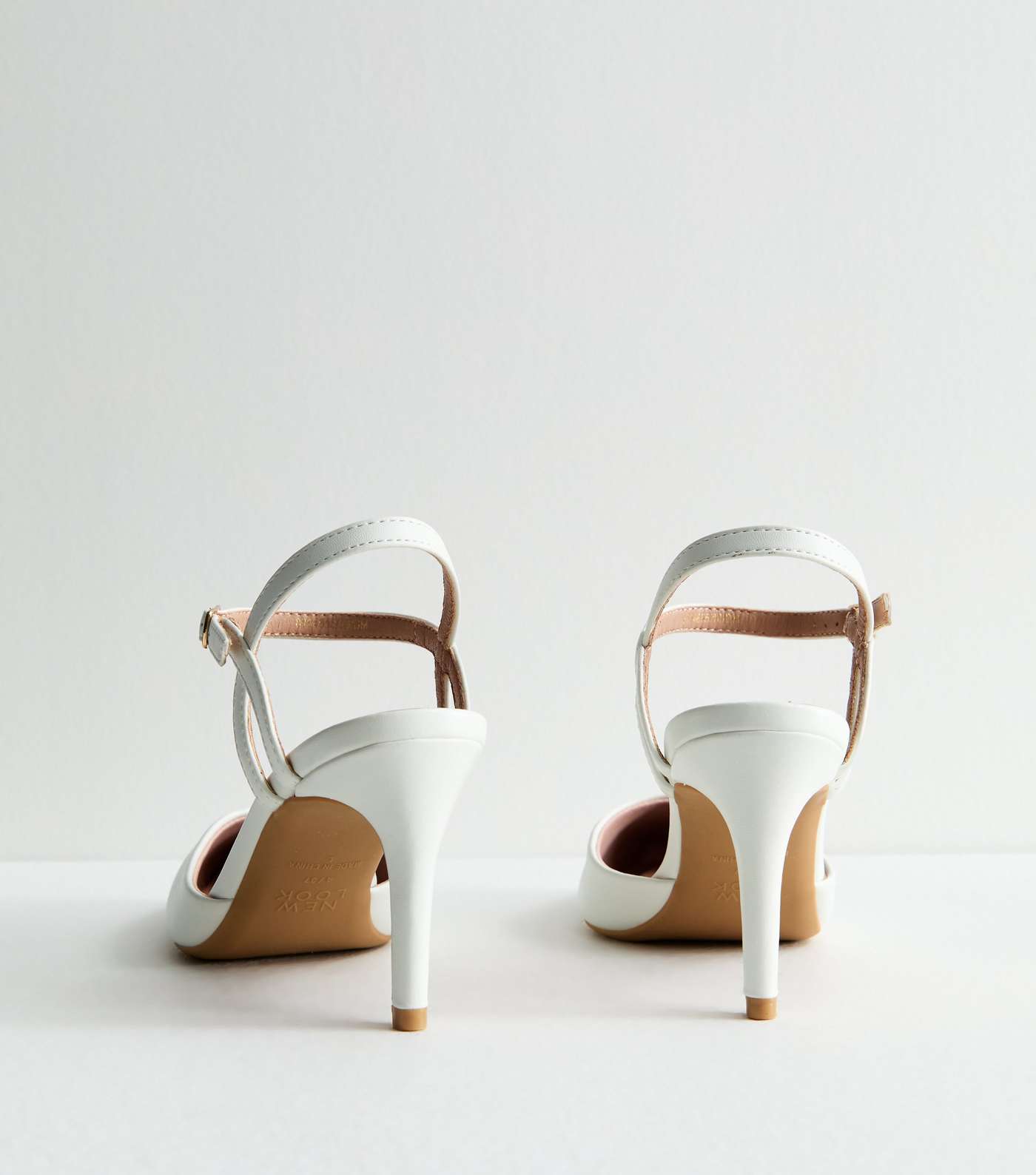 White Leather-Look Pointed Stiletto Heel Court Shoes Image 4
