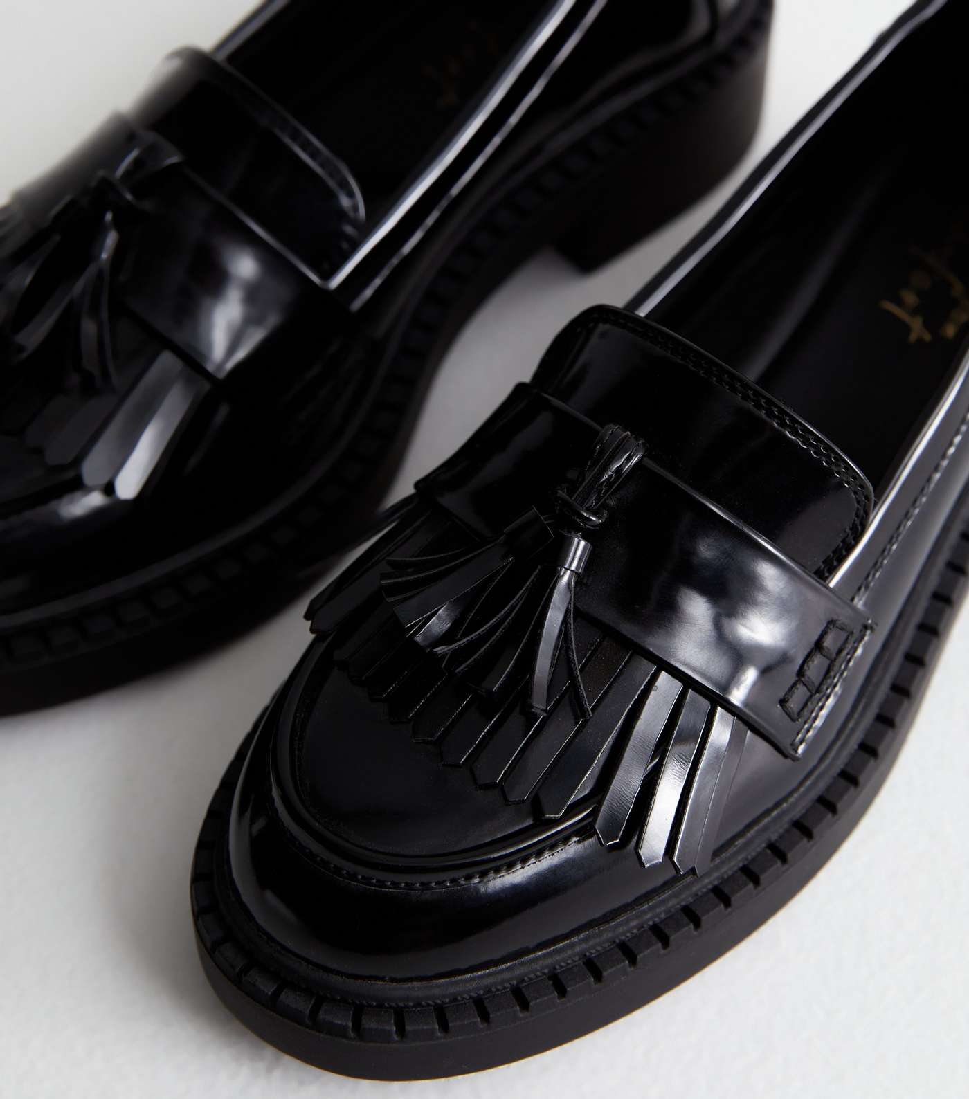 Black Leather-Look Tassel Trim Loafers Image 5