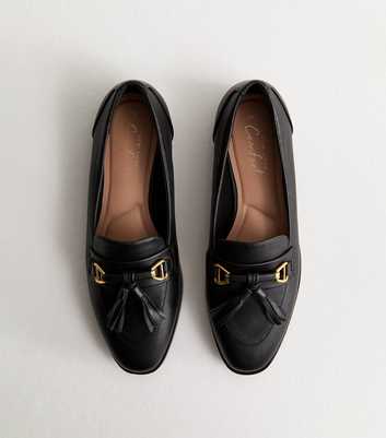 Black Leather-Look Tassel Snaffle Loafers