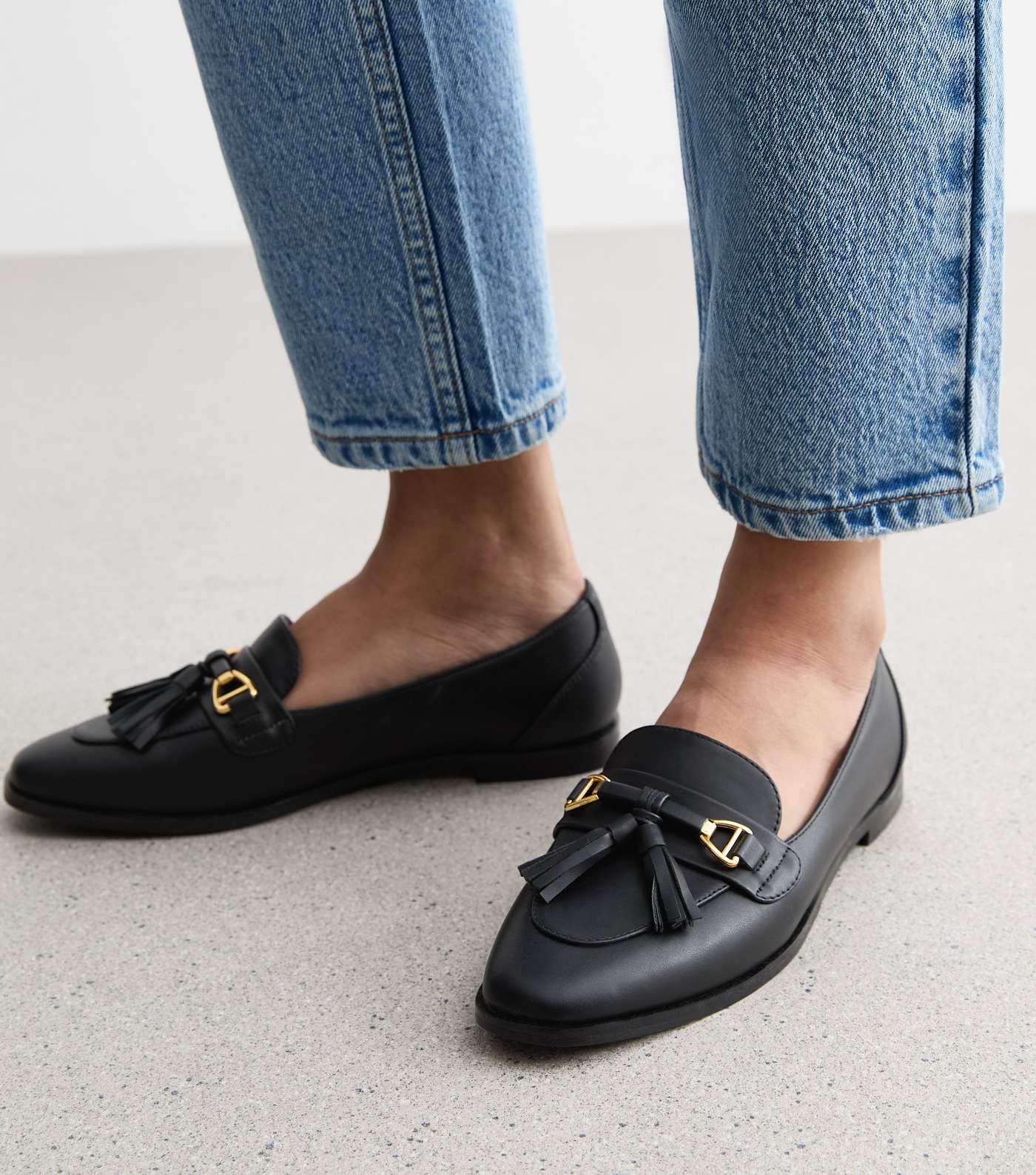 Black Leather-Look Tassel Snaffle Loafers Image 2