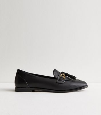 Black Leather-Look Tassel Snaffle Loafers New Look