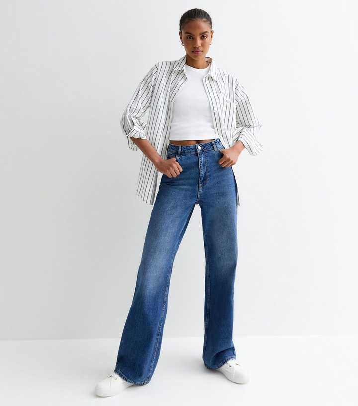Tall Blue High Waist Adalae Wide Leg Jeans