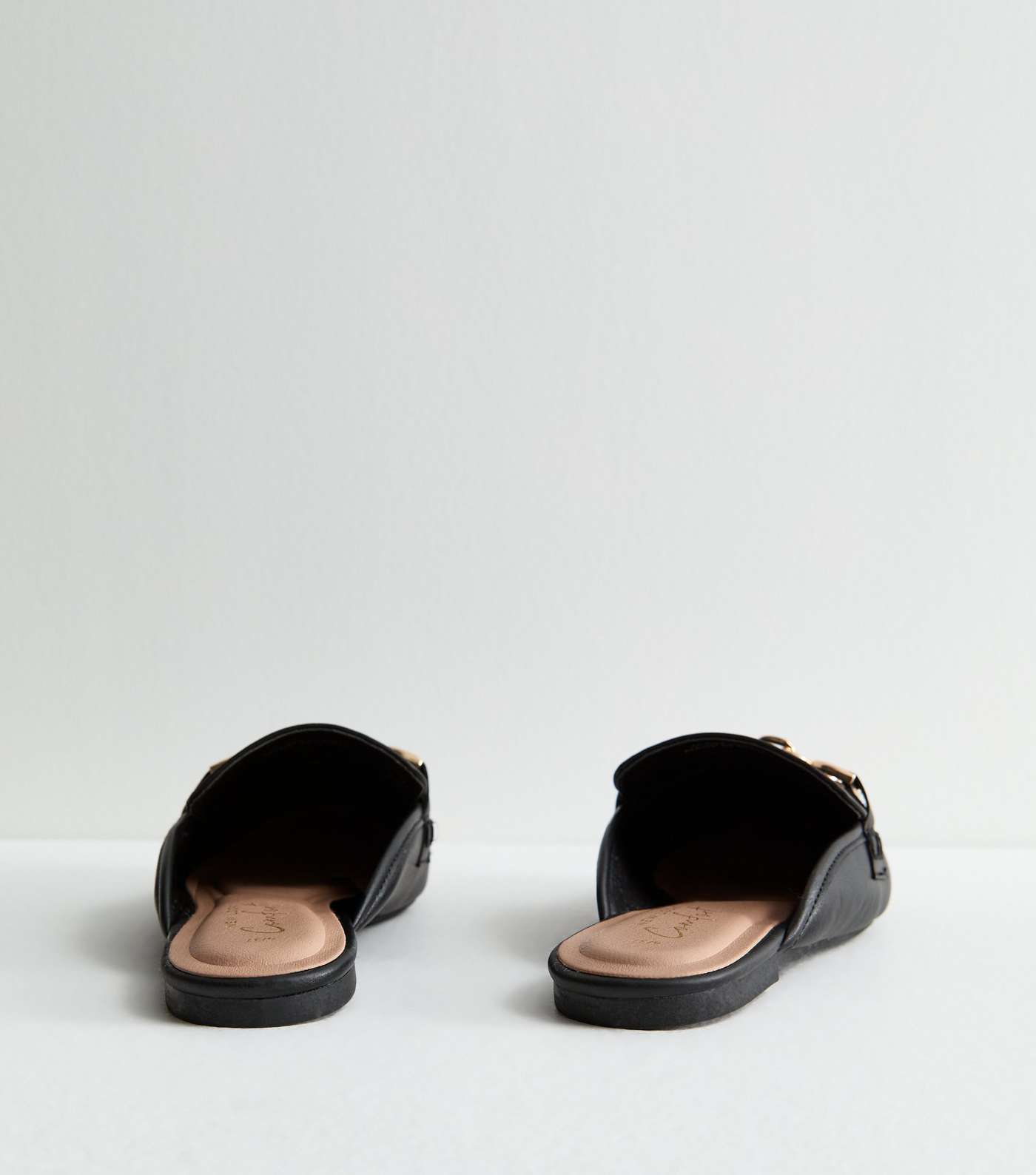 Black Leather-Look Chain Trim Mule Loafers Image 4