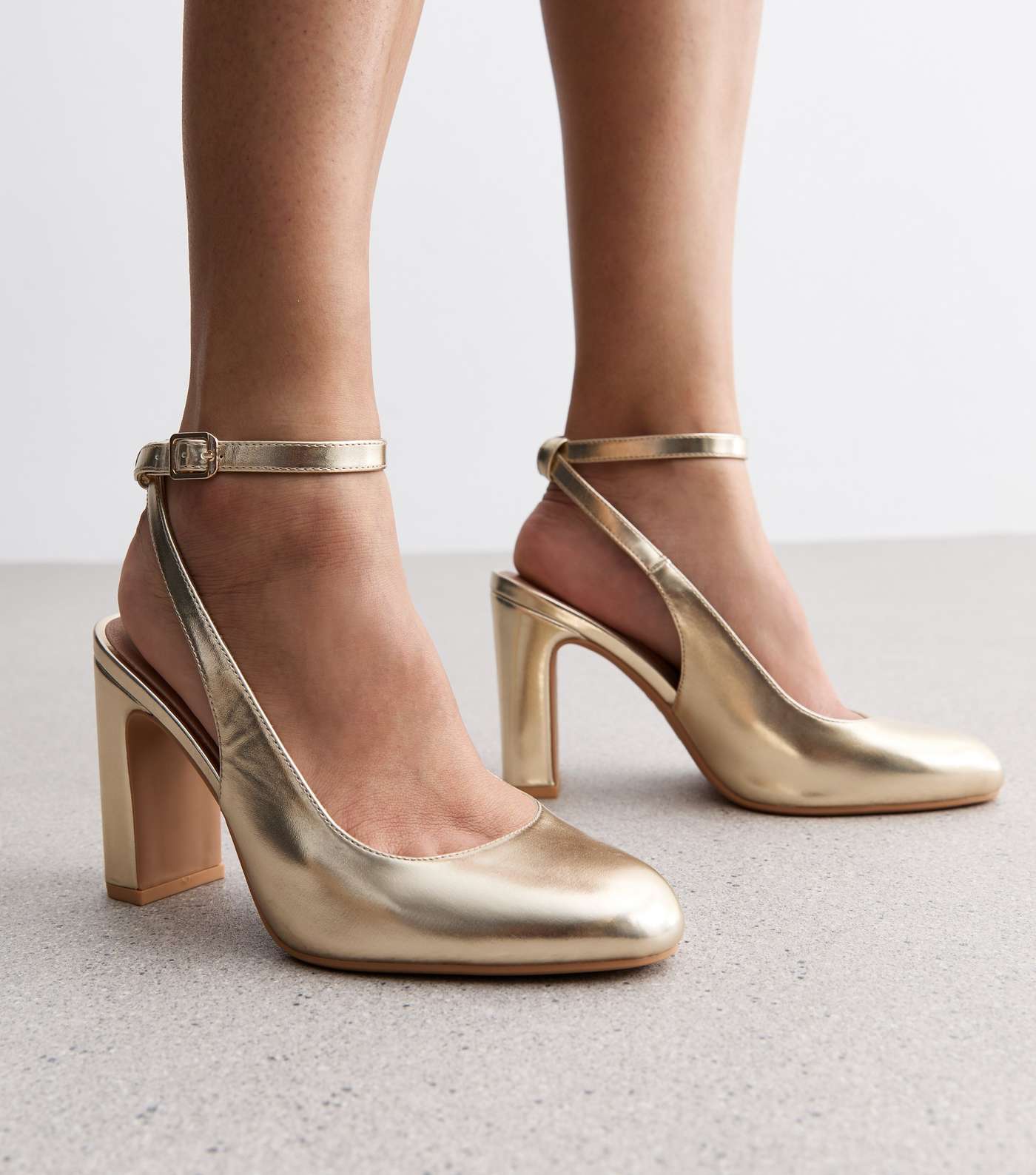 Wide Fit Gold Block Heel Court Shoes Image 2