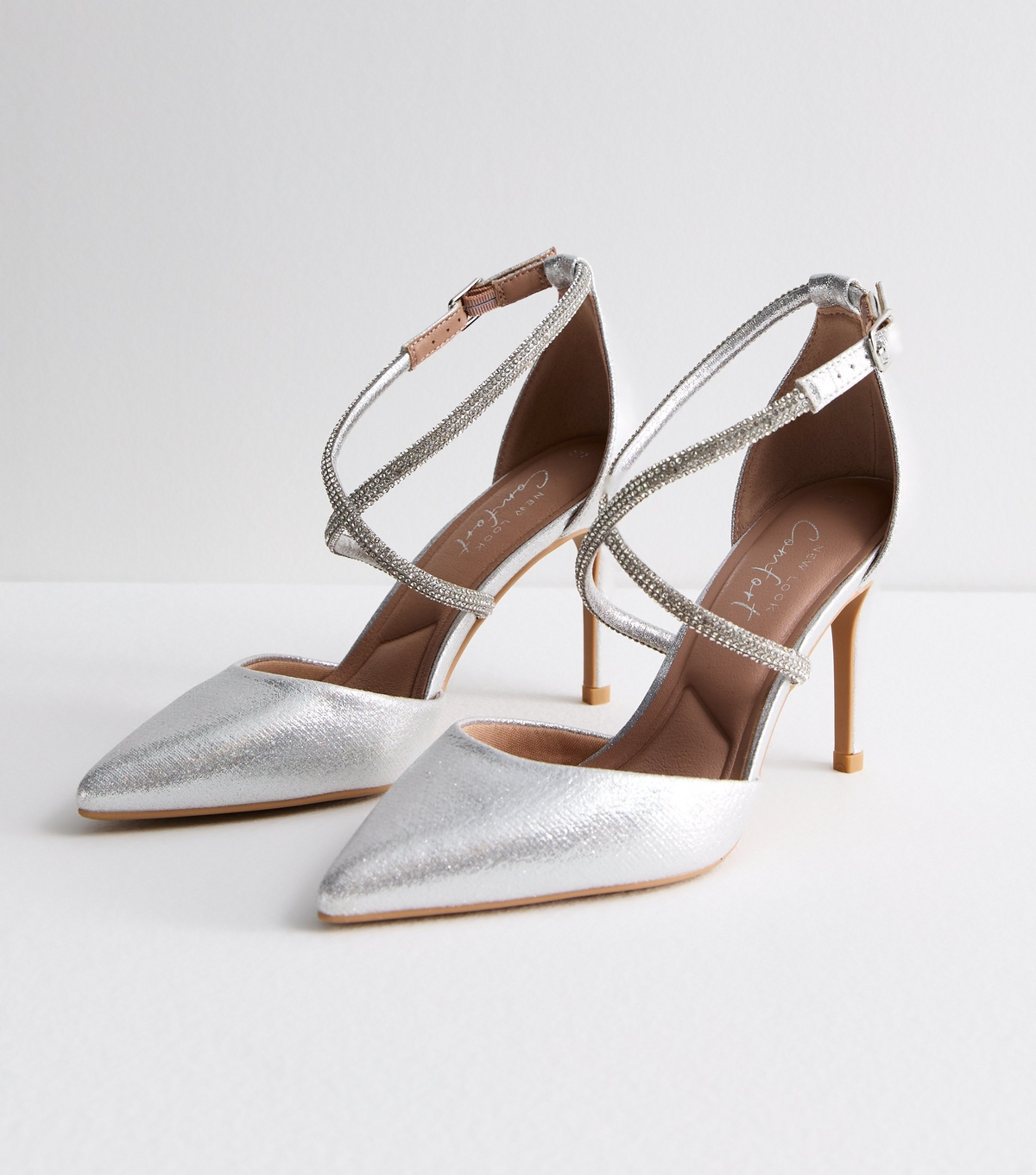 Women's Silver Diamante Stiletto Heel Court Shoes New Look