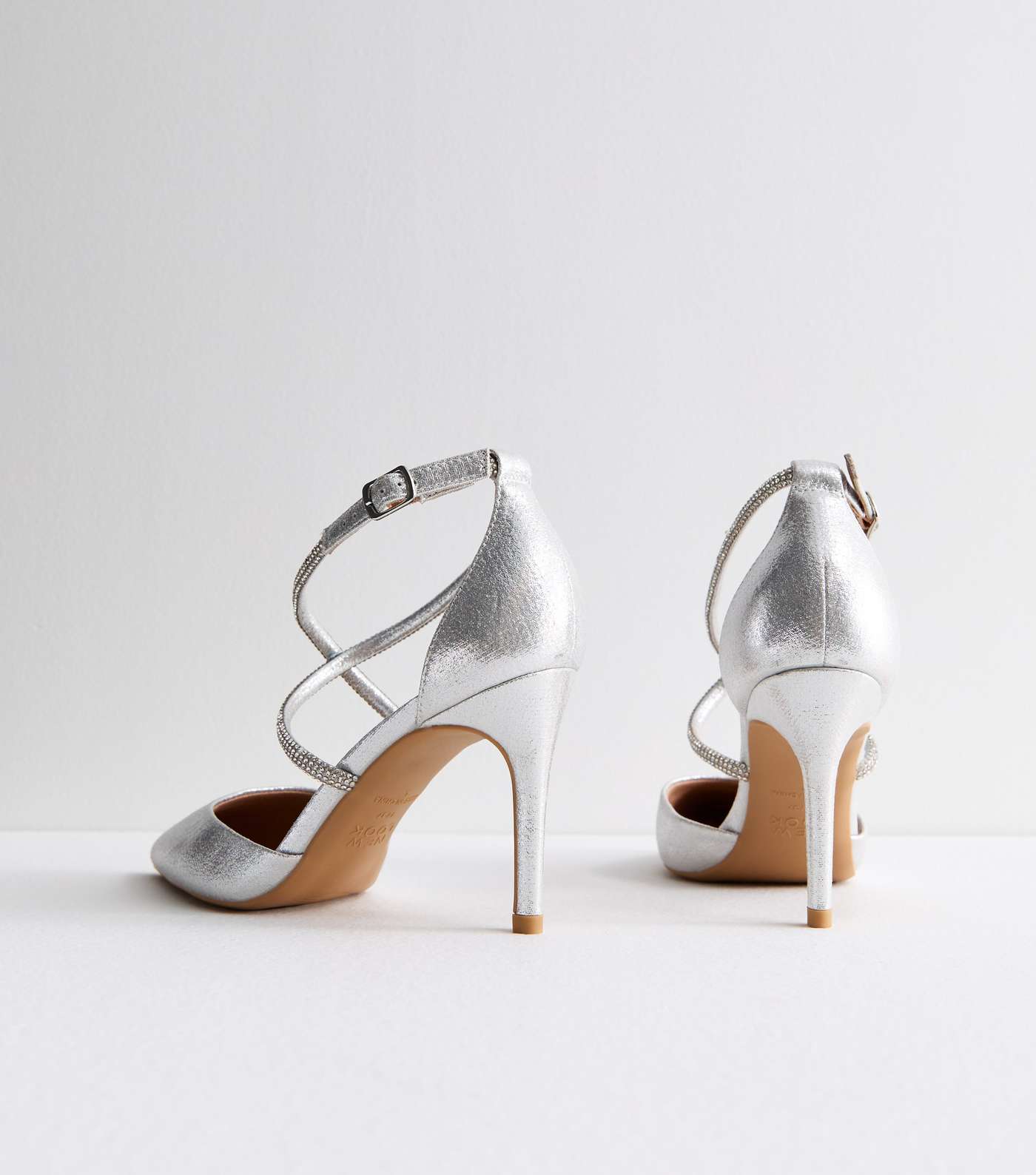 Silver Diamanté Stiletto Heel Court Shoes Image 4
