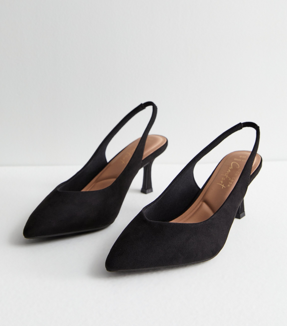 Women's Wide Fit Black Suedette Slingback Stiletto Court Shoes New Look