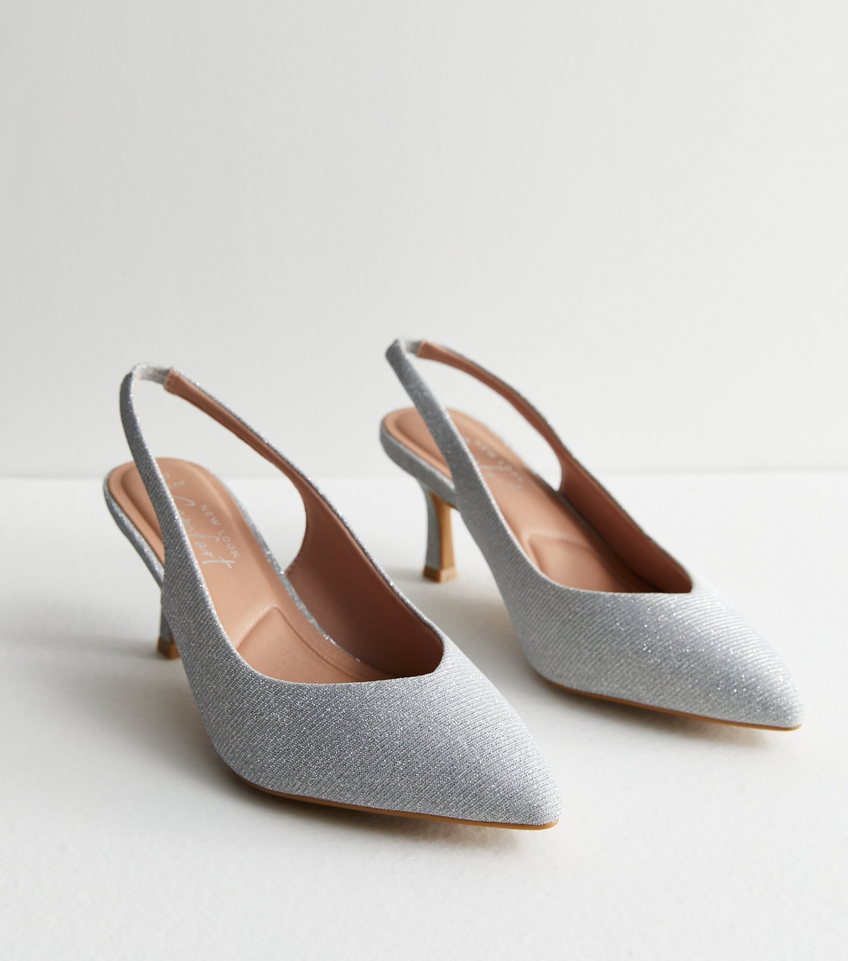 Women's Wide Fit Silver Slingback Stiletto Heel Court Shoes New Look