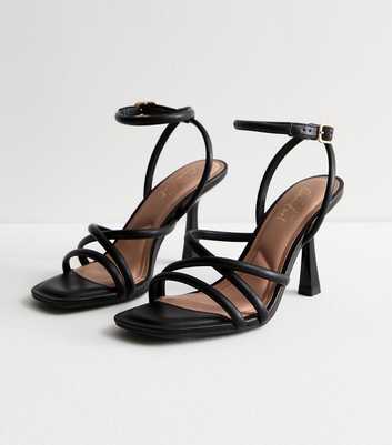 Black Multi Strap Stiletto Heel Sandals