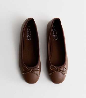 Rust Leather-Look Ballerina Pumps