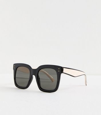 Black Two Tone Square Frame Sunglasses New Look