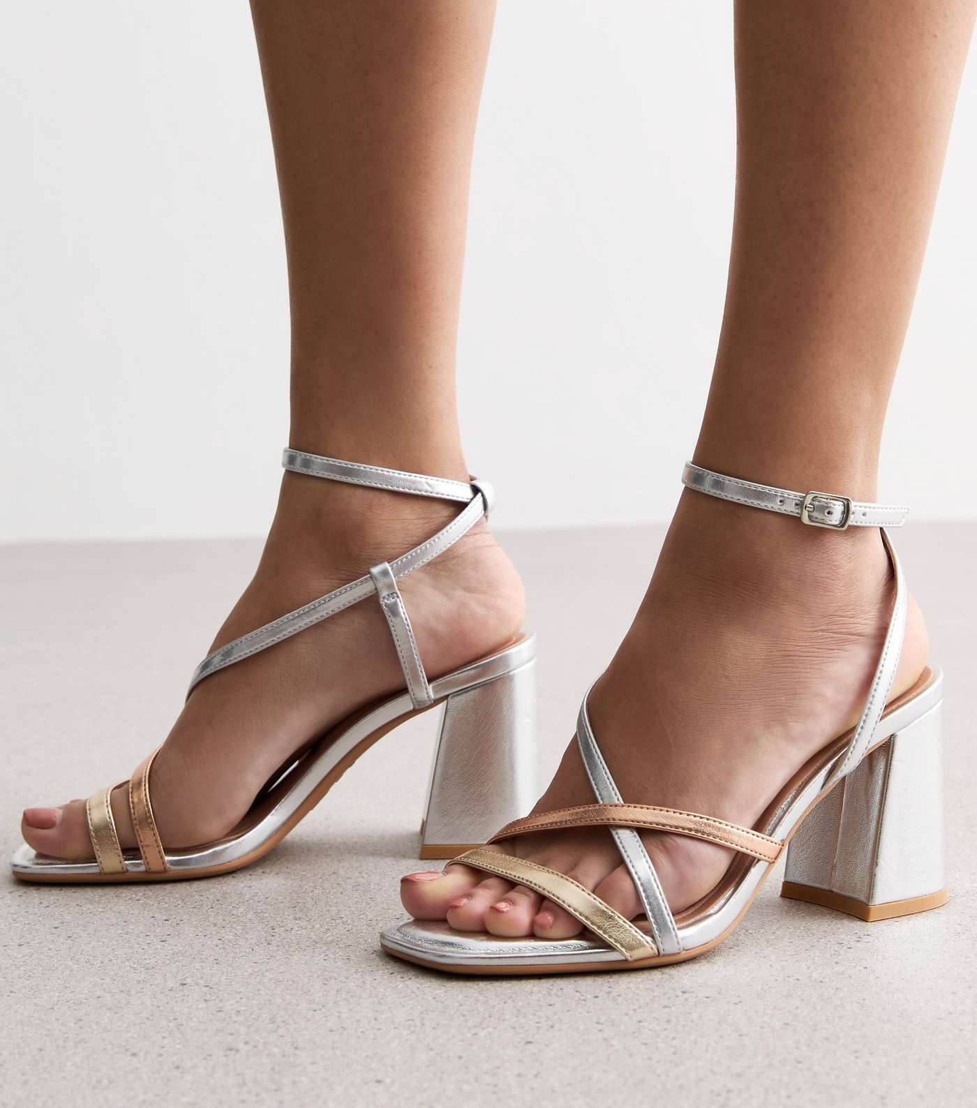 Multi Metallic Strappy Block Heel Sandals Image 2