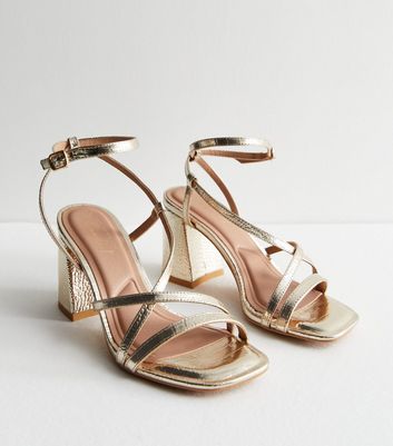 Gold Strappy Block Heel Sandals New Look