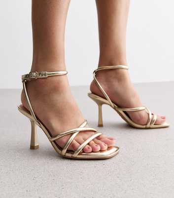Gold Multi-Strap Stiletto Heel Sandals