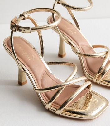 Gold Multi Strap Stiletto Heel Sandals New Look