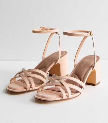 Pale Pink Suedette Strappy Block Heel Sandals