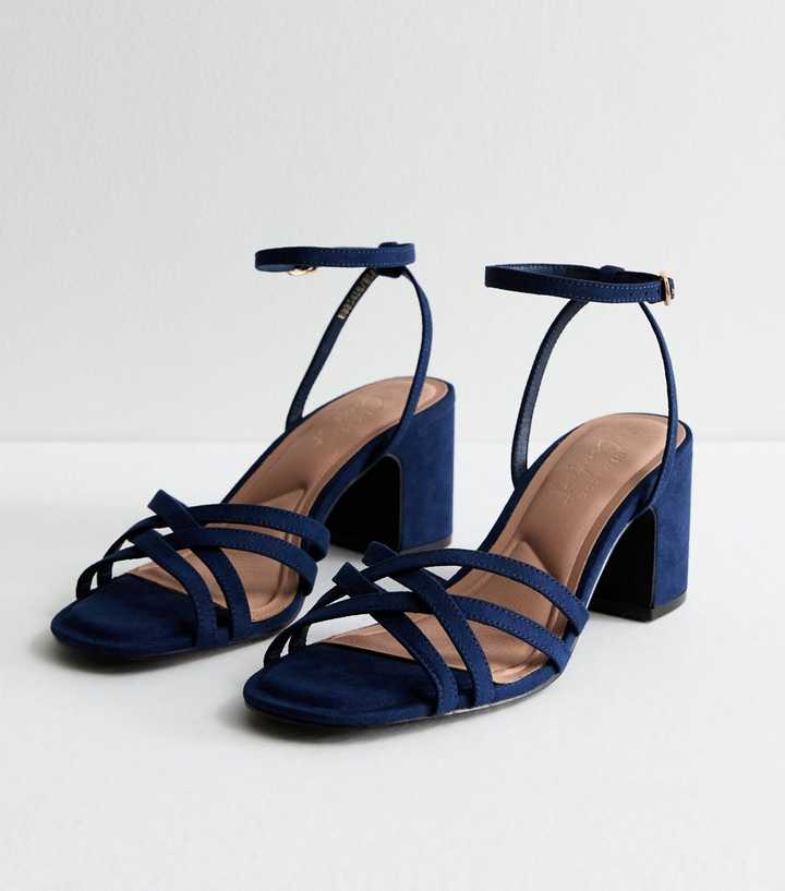 Navy Suedette Strappy Block Heel Sandals