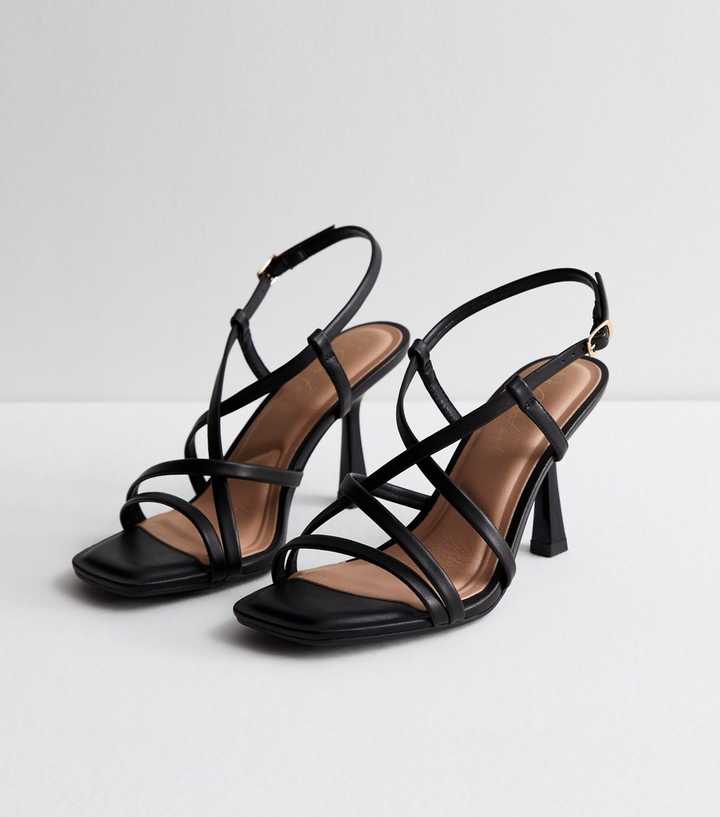 Wide Fit Black Strappy Stiletto Heel Sandals